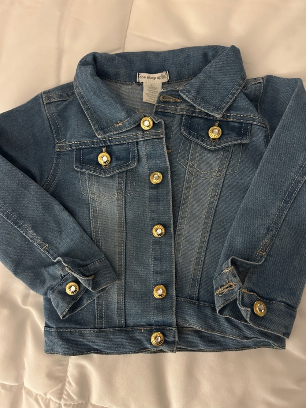 One Step Ahead Blue Denim Jacket with Gold-Tone Buttons